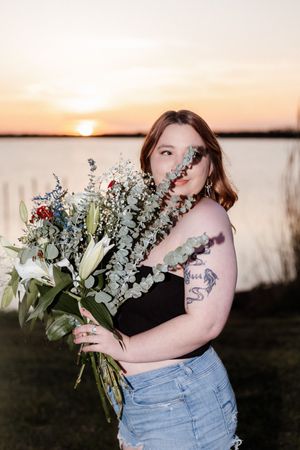 Sunset bouquet flower top session at Lake Wichita, dreamy nature photography.