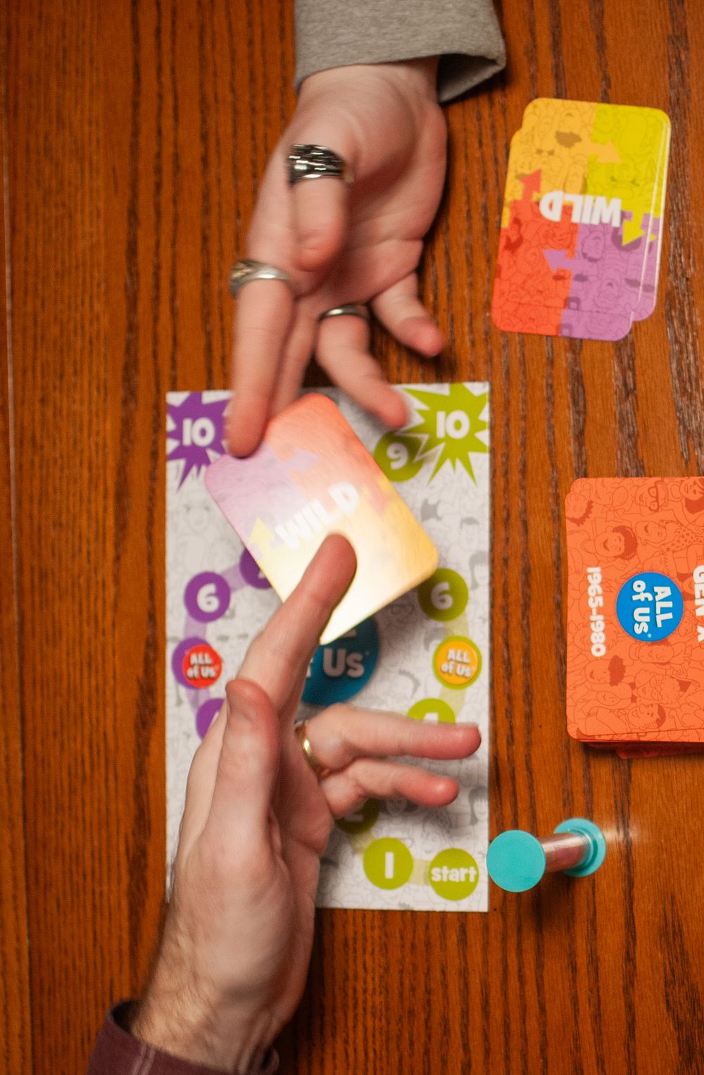Two people playing a card game