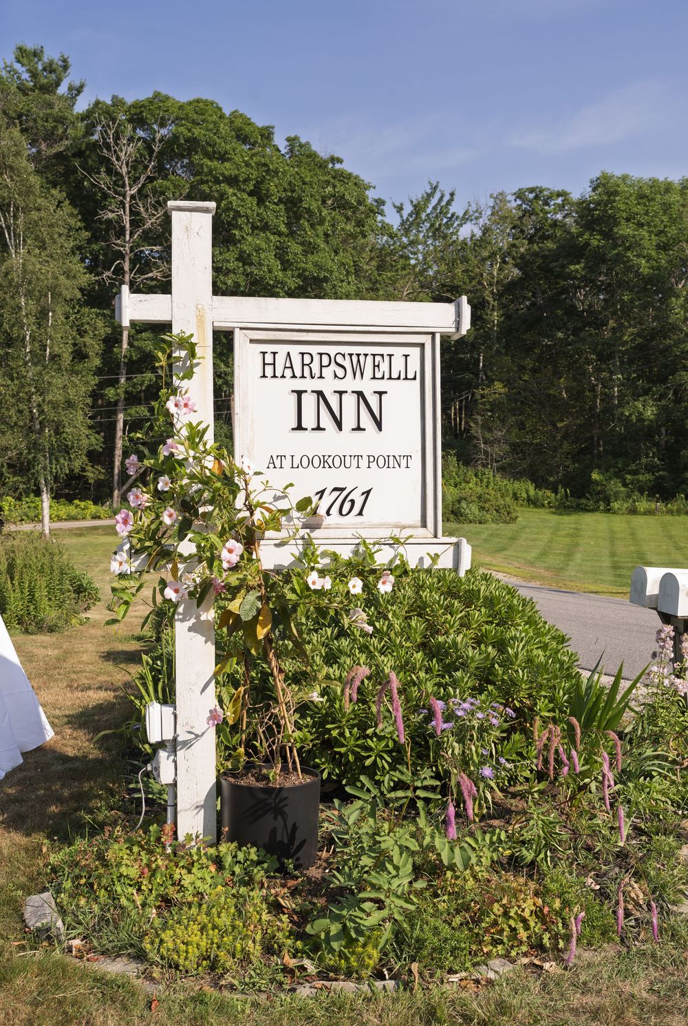 Wedding ceremony overlooking the waterfront at the Harpswell Inn in Harpswell, Maine.