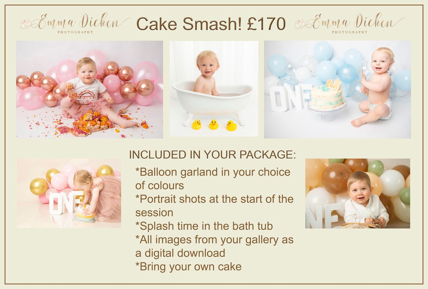 Photography session pricing for Cake smash photoshoots at Emma Dicken Photography, Selby