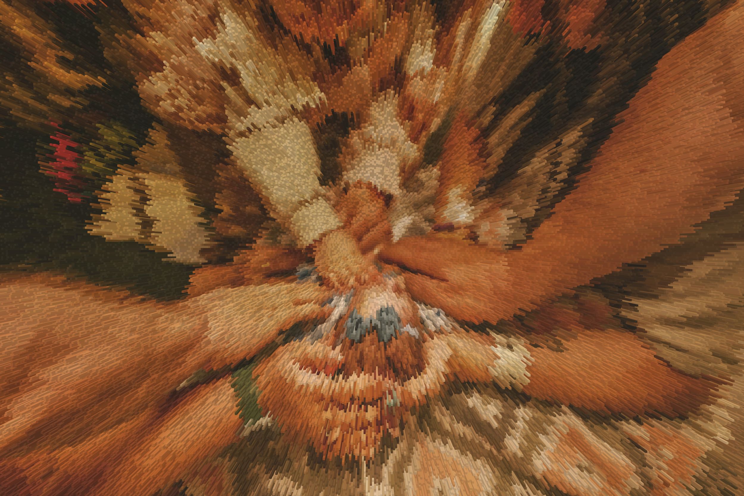 Abstract orange and brown textured pattern with radial burst effect.