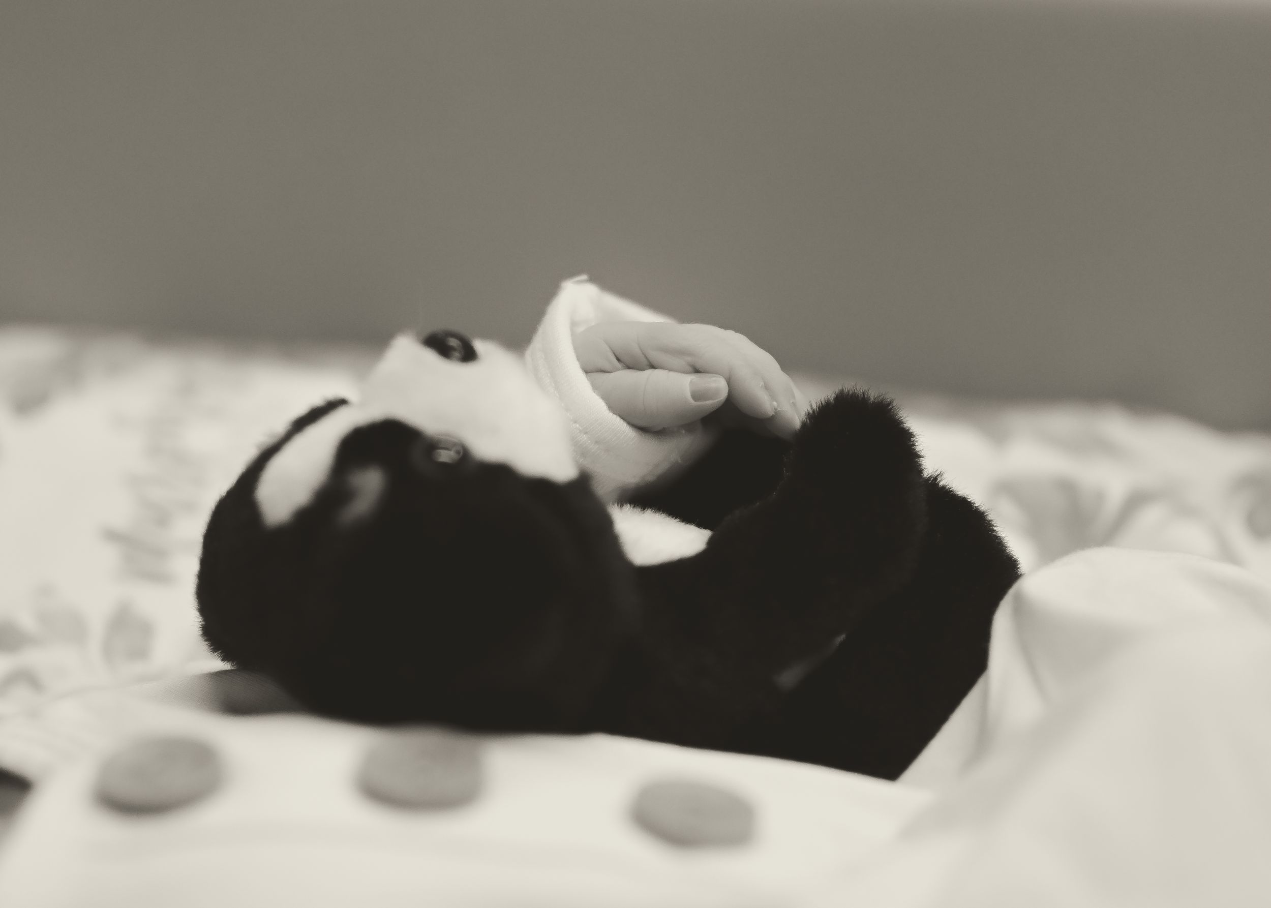 Black and white close-up photograph of soft textured fabric or material.