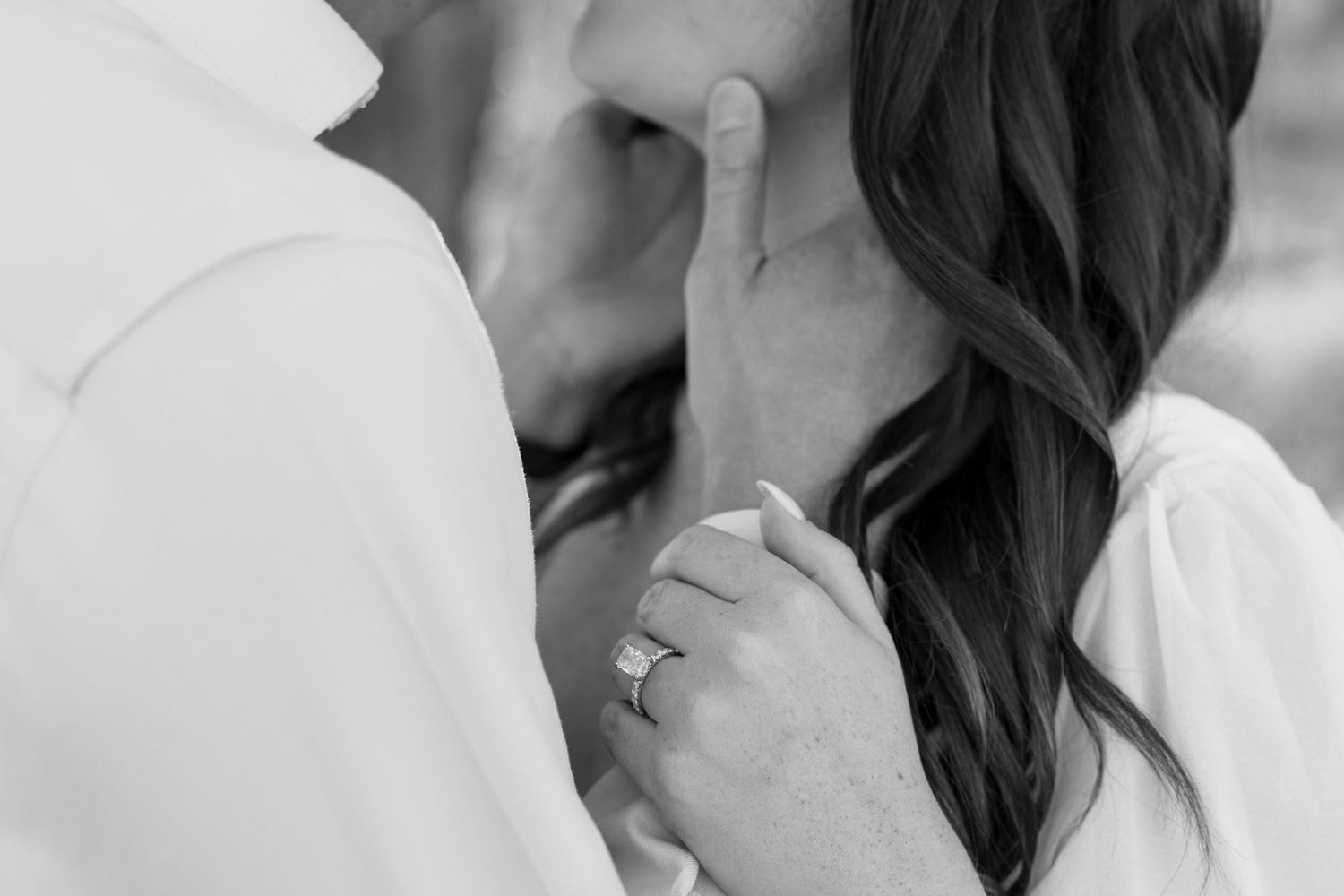 Black and white photo series showing a couple walking together outdoors.