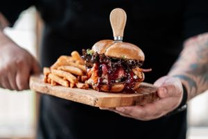 burger with fries
