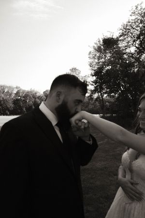 Romantic sequence of a couple's intimate wedding moments in an outdoor setting.