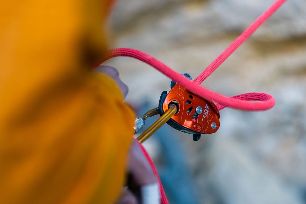 Alex Megos belaying in Buoux, France. Photo Jan Virt.