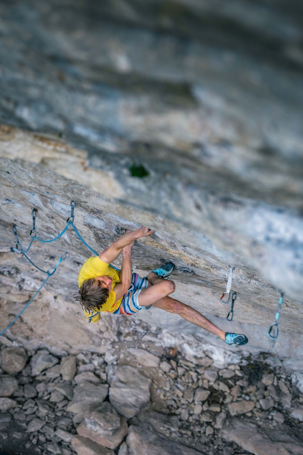 Alex Megos climbing in Buoux, France. Photo Jan Virt.