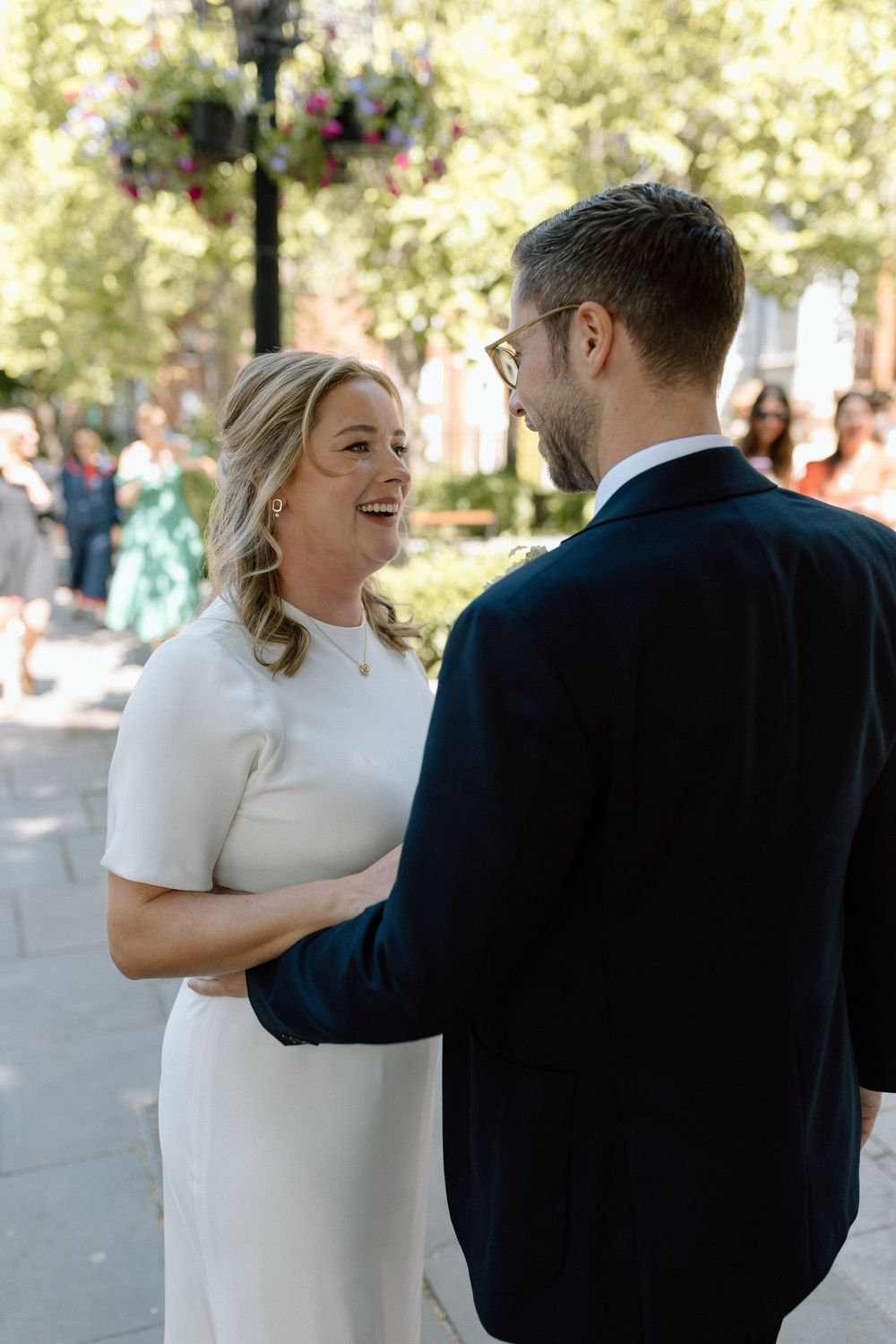 A first look outside Islington Town Hall London wedding.