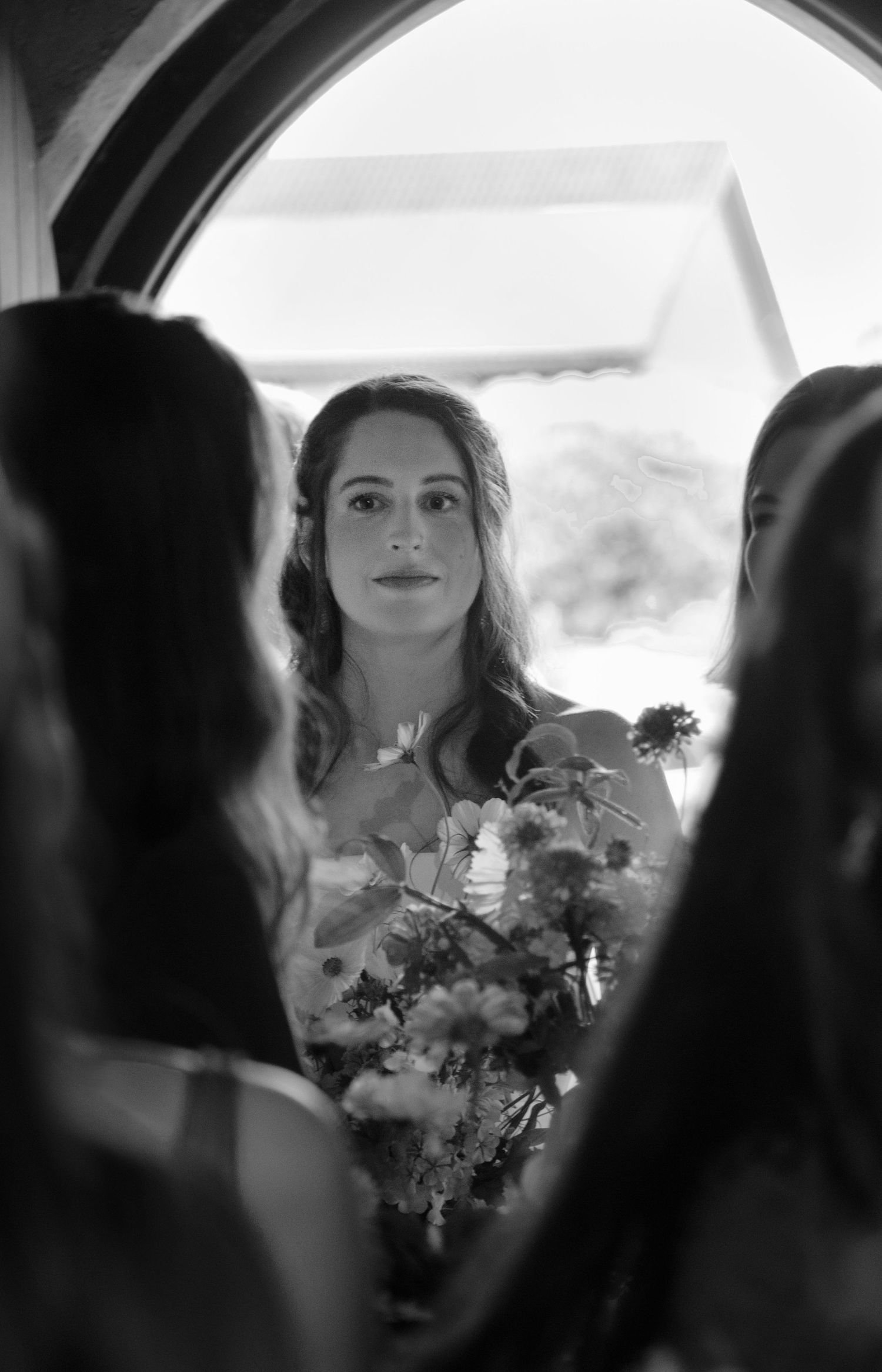bride black and white wedding bouquet luxury wedding new forest church photography candid moments