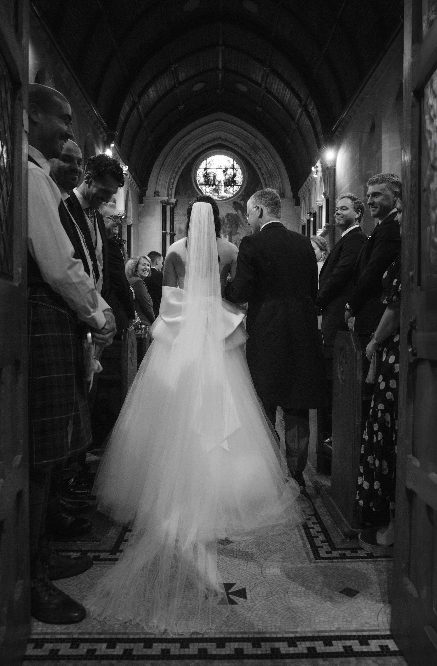 walking down the aisle bride and father of the bride church wedding luxury wedding editorial wedding documentary Photography