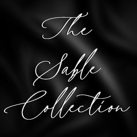 Elegant script text reading The Sable Collection on black silk background.