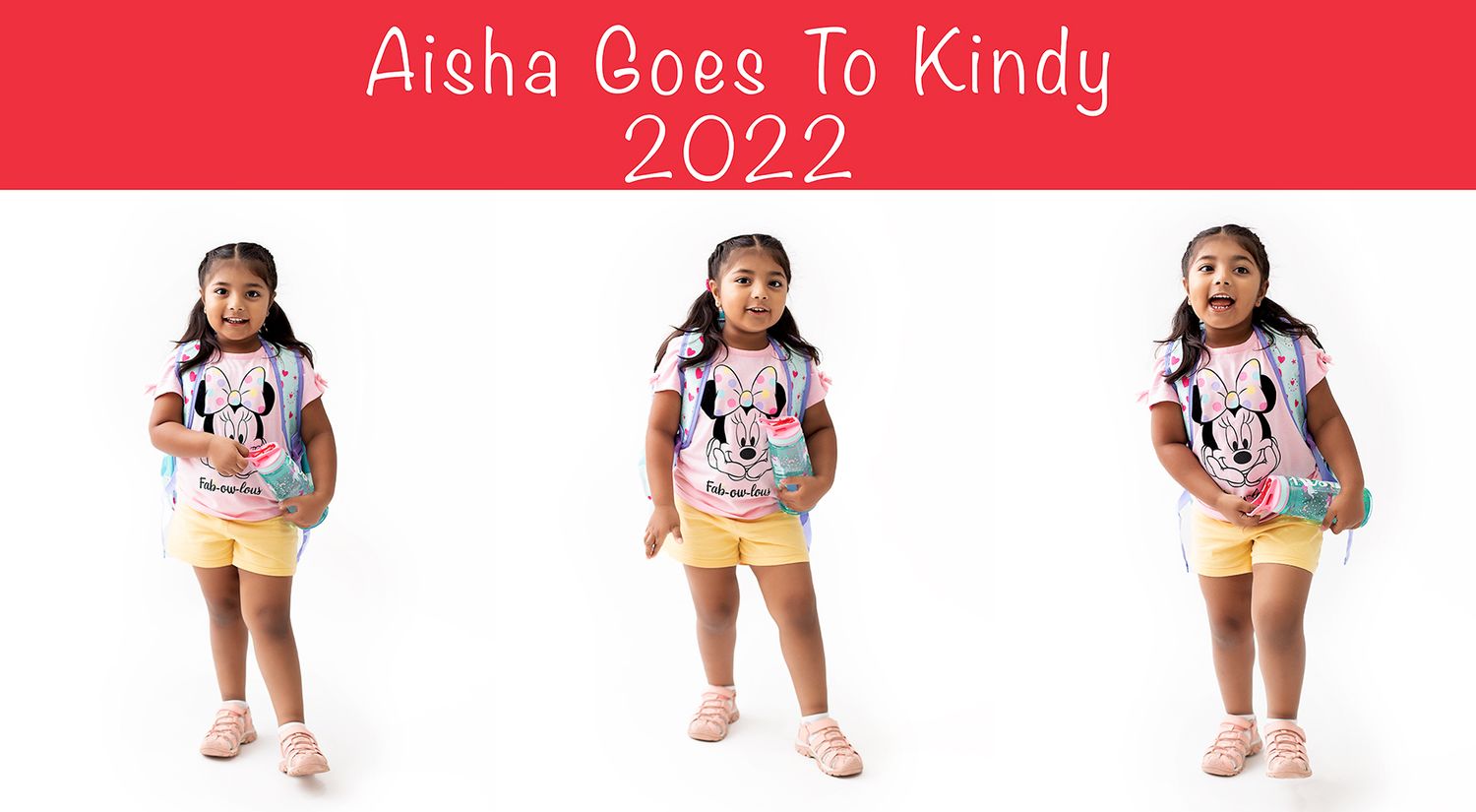 A series of children's book illustrations showing a young student's first day at kindergarten.