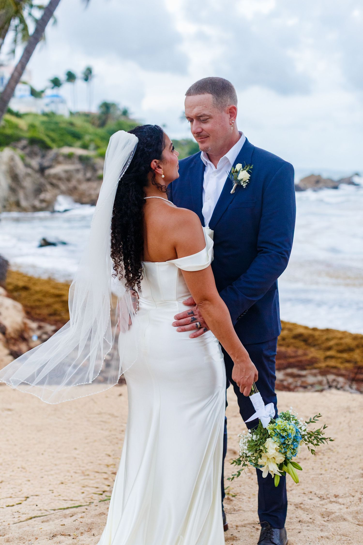 Bride and groom portrait. Intimate beach wedding in Palmas del Mar, Puerto Rico.