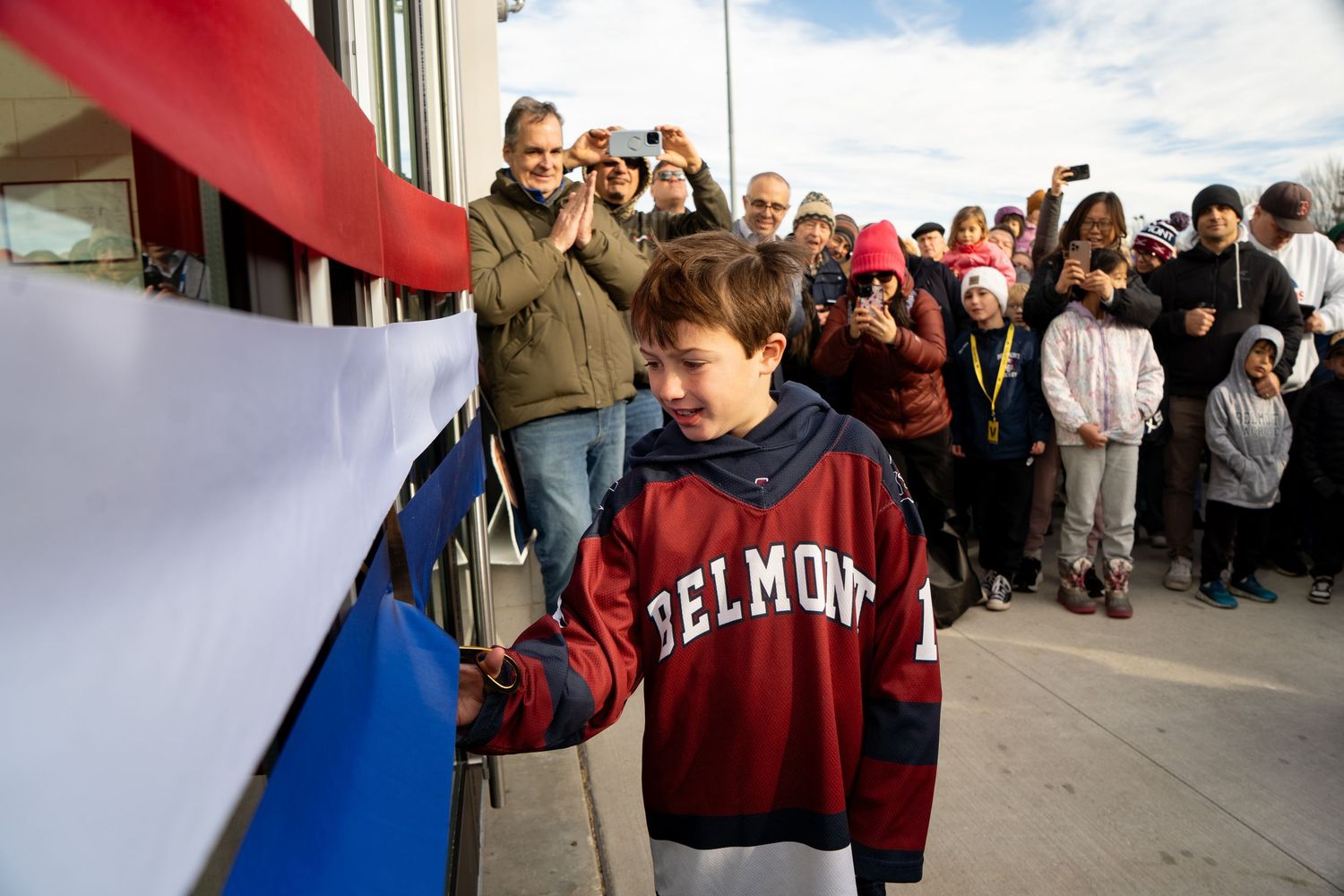 Ribbon cutting at the Grand Opening of Belmont’s Skip Viglirolo Ice Hockey Skating Rink, community event with Leah Ramuglia Photography