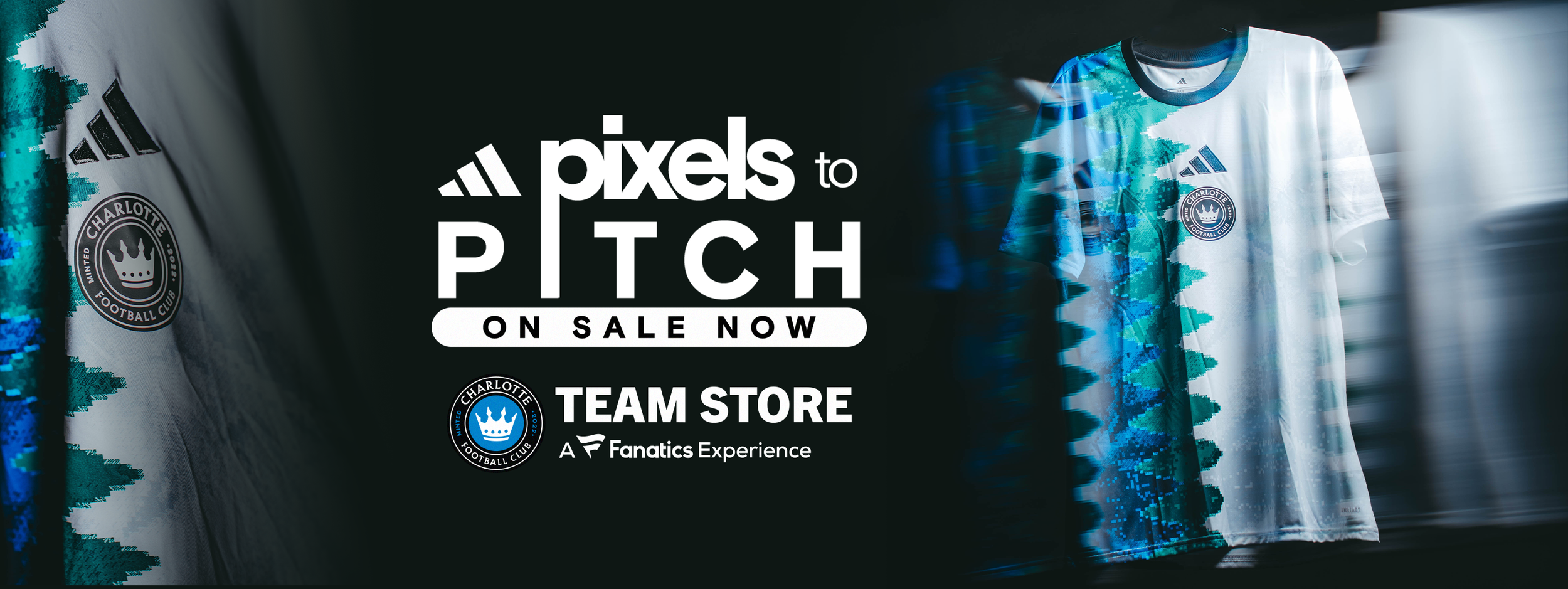Adidas Pixels to Pitch jersey on sale now at Charlotte FC Team Store by Fanatics.