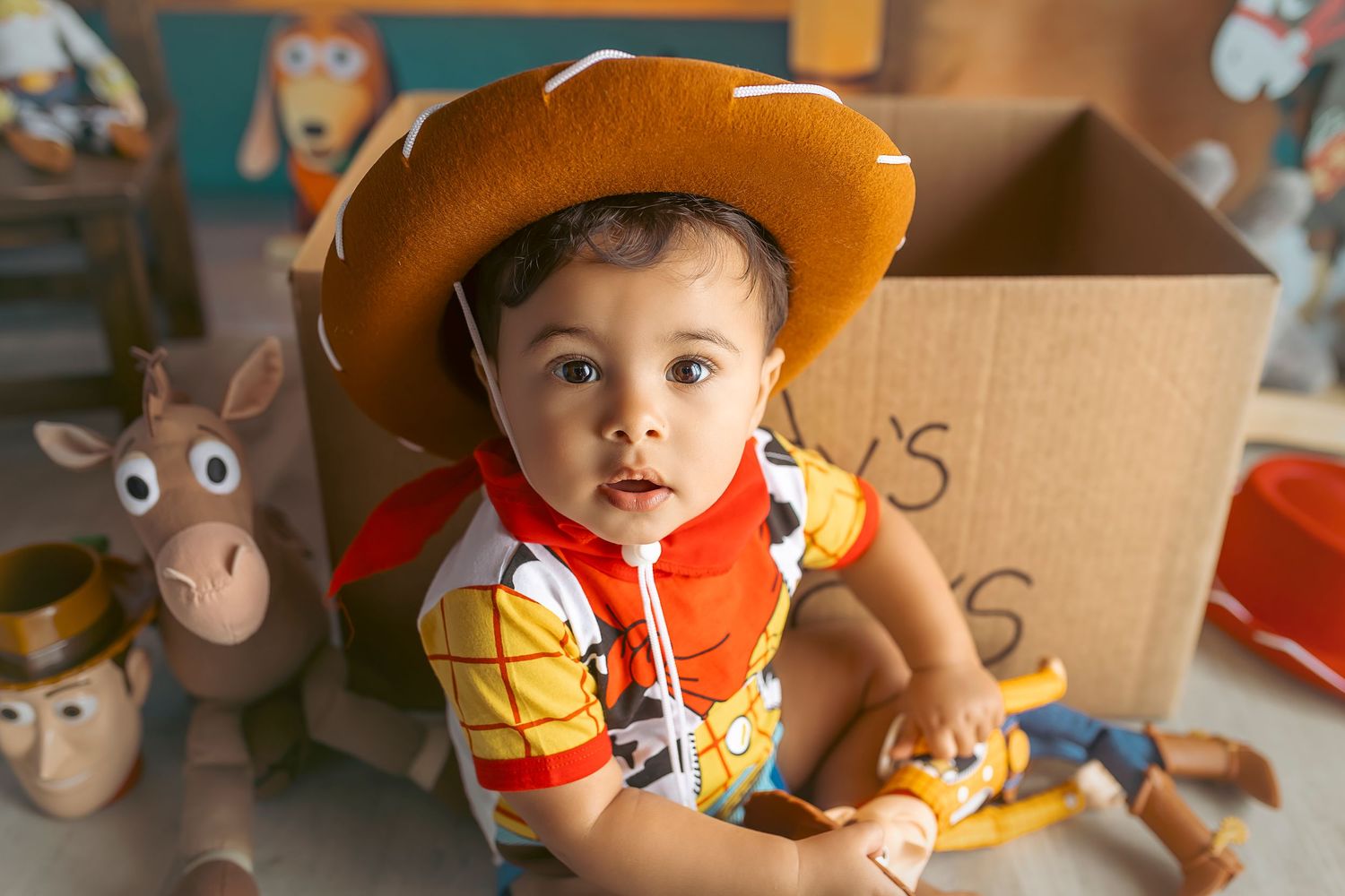 Bebe vestido como Woody en Fotografias profesionales. Baby Photoshoot pixar inspired. Toy Story fans.