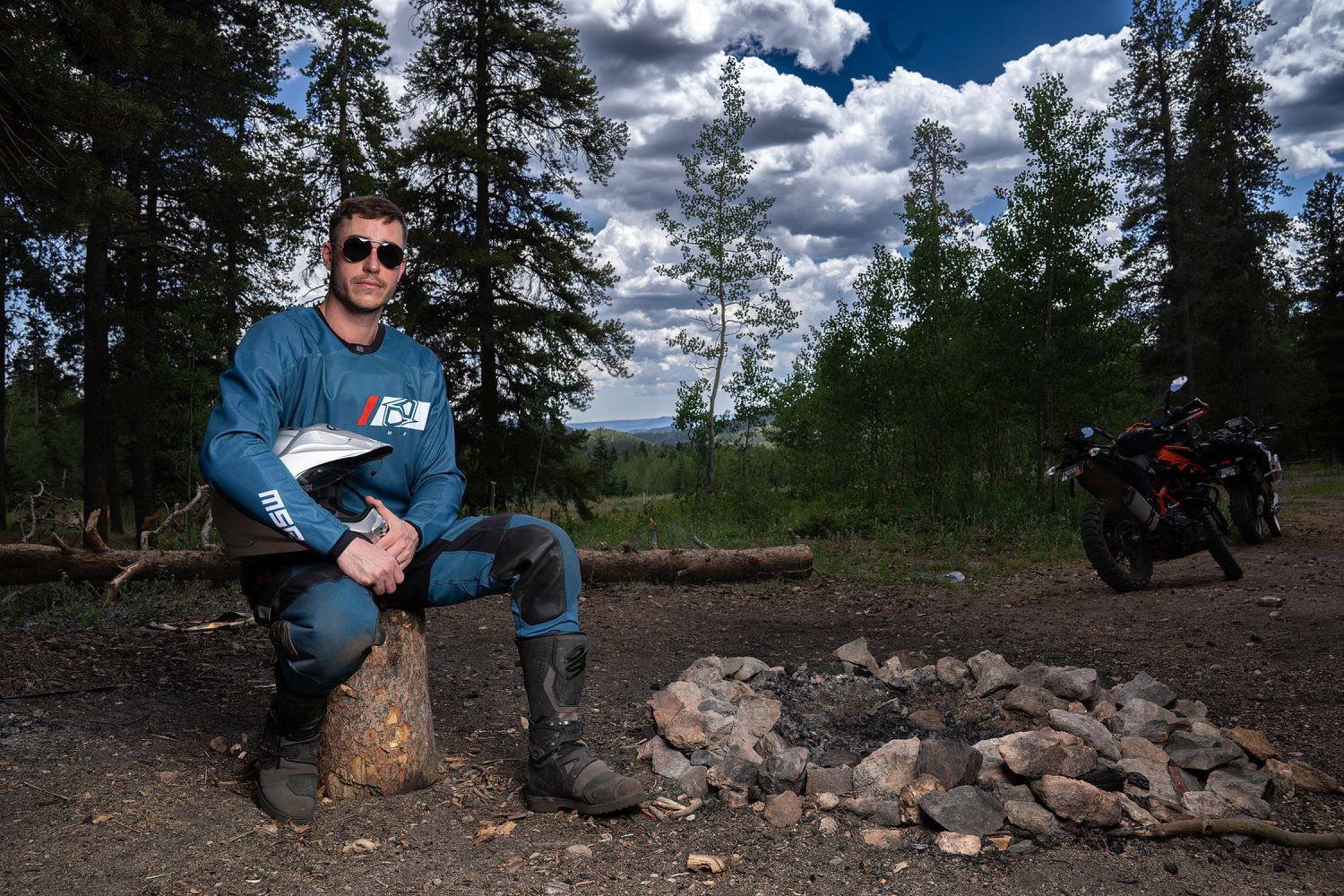 Photograph of a client in motorcycle gear