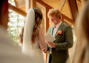 Warm-toned candid shots of wedding moments in a rustic wooden interior.