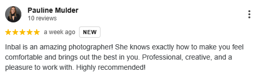 Testimonial for Inbal photography from Pauline Mulder