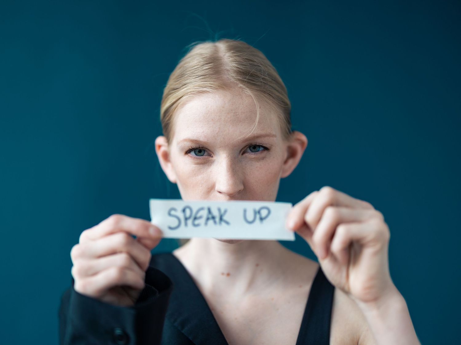 Woman portrait. Silence was never consent campaign to raise awareness to human trafficking victims.