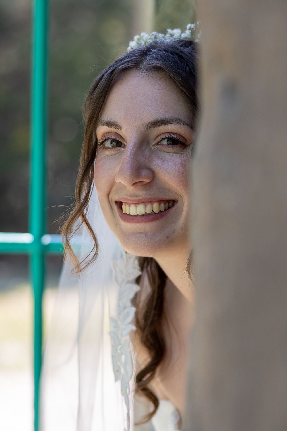 A series of candid portrait photos showing joyful expressions and natural lighting through window panes.