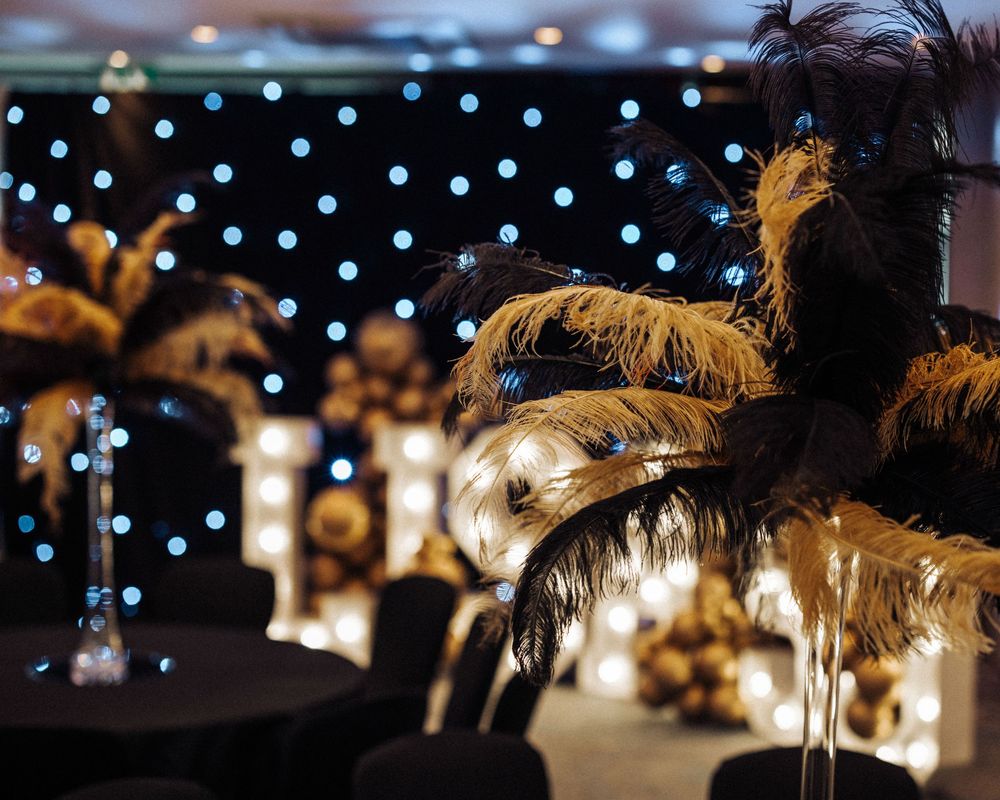 Decorative string lights create a magical ambiance at an evening event.