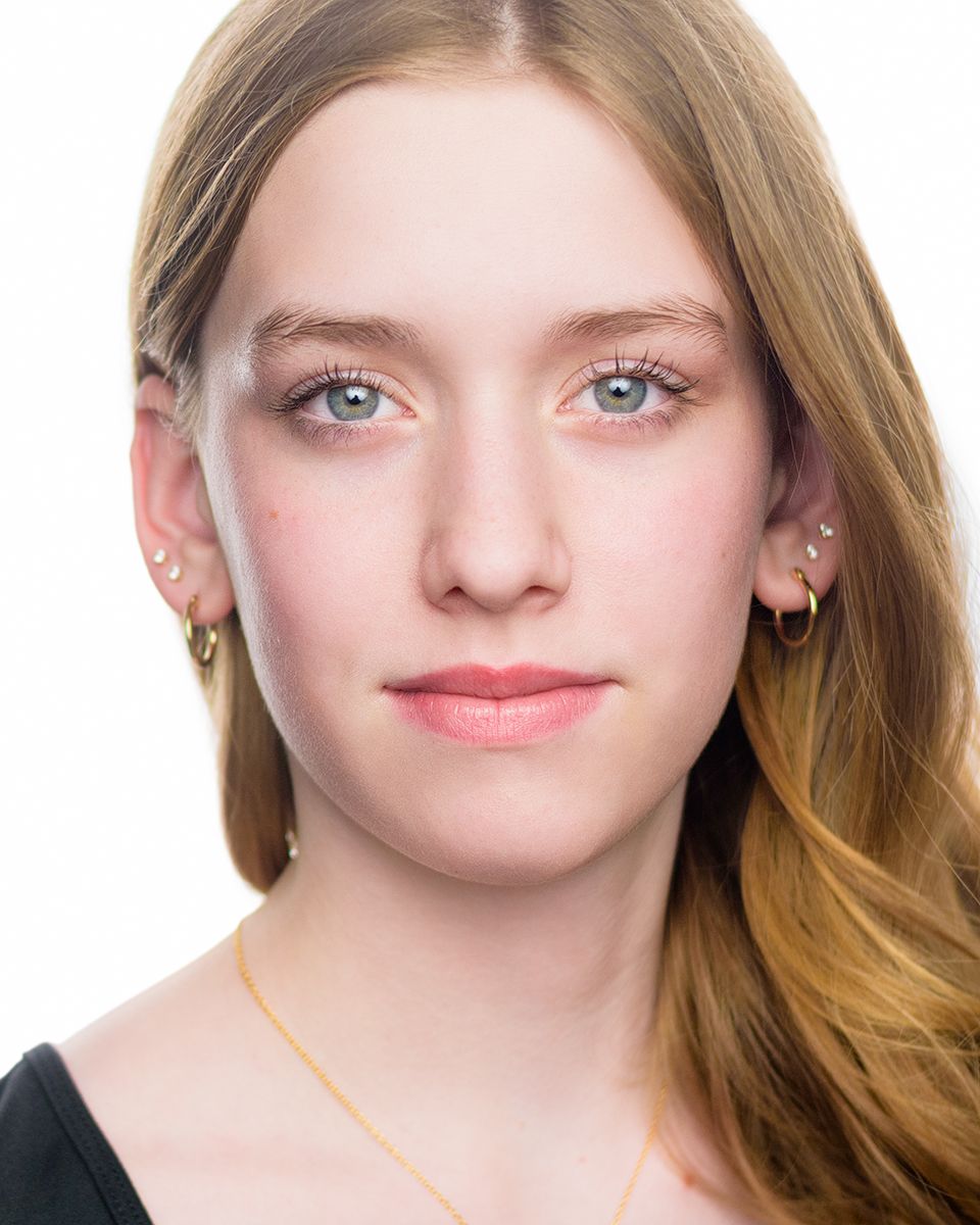 A series of four headshot portraits showing blonde hair and natural makeup against a light background.