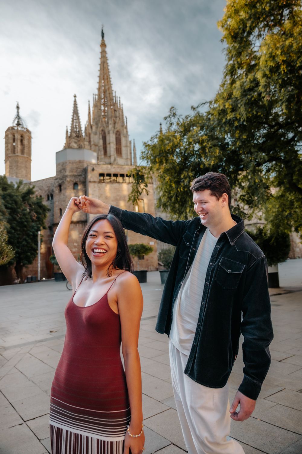 Intimate portrait near cathedral columns Engagement photoshoot Barcelona BarcelonaLoversPH