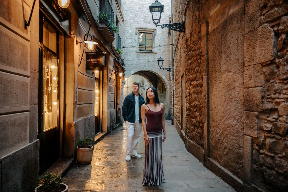 Emotional smile holding engagement ring Gothic Quarter Engagement photoshoot Barcelona BarcelonaLoversPH