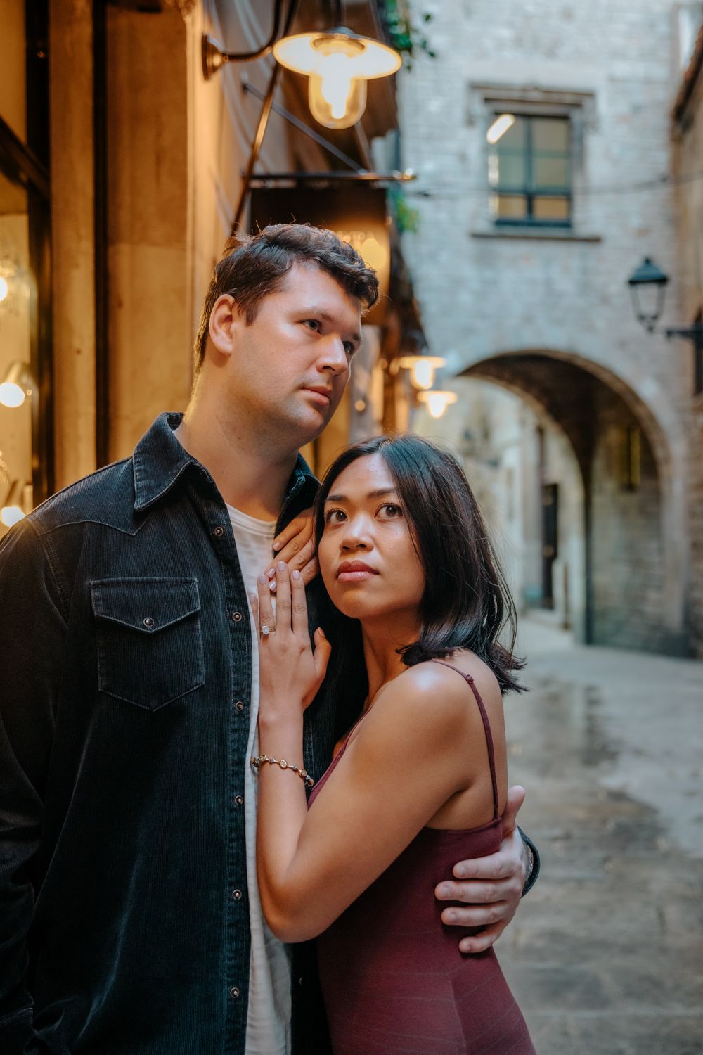 Playful twirl in Gothic Quarter morning light Engagement photoshoot Barcelona BarcelonaLoversPH