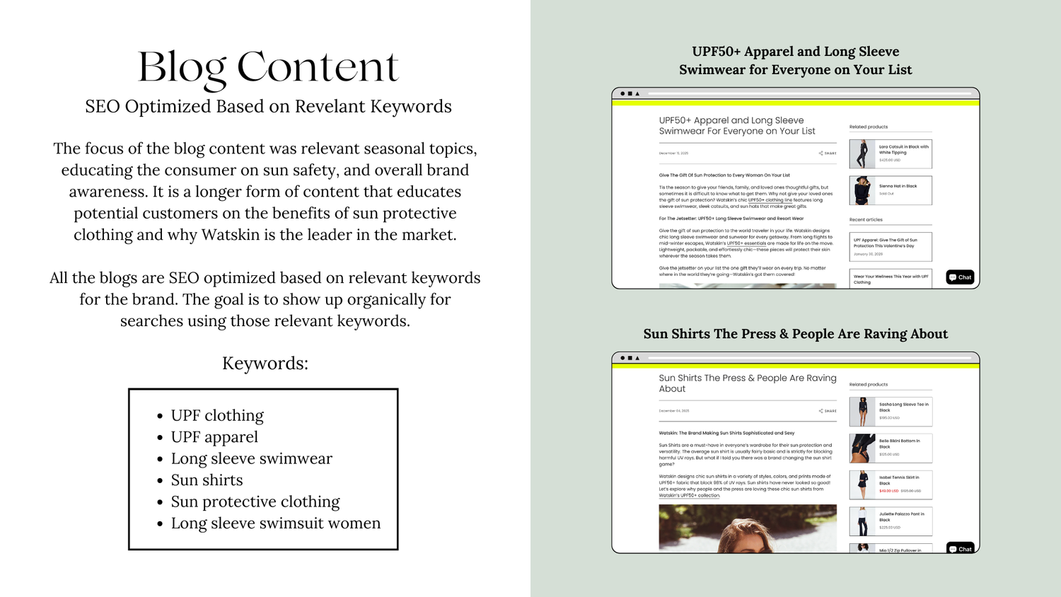 A series of blog content screenshots showing SEO optimization and website layout elements.