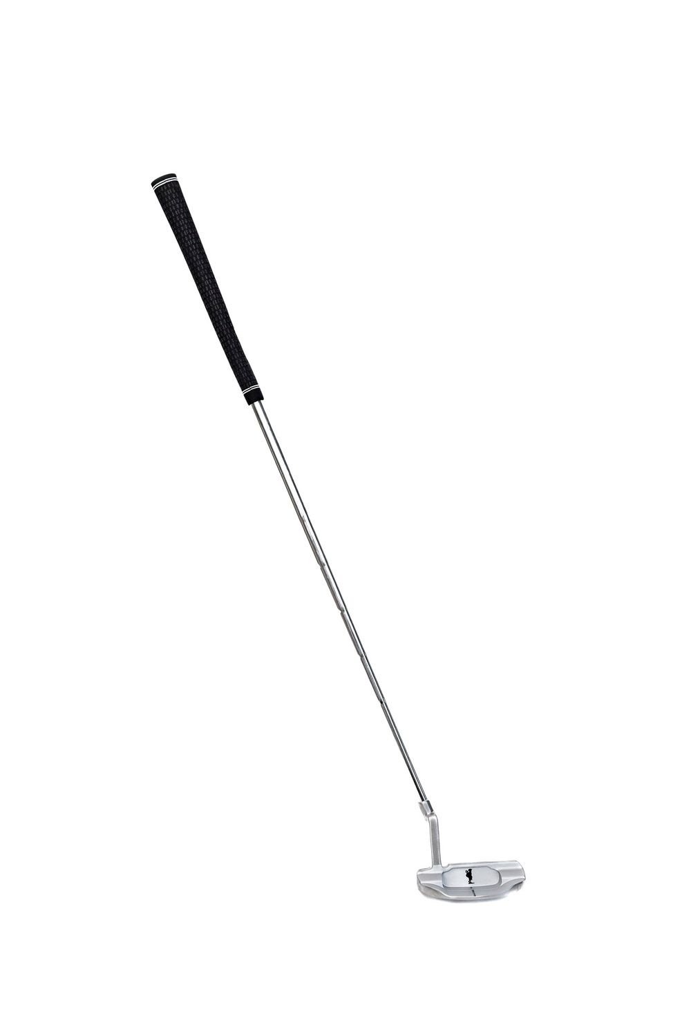 A silver and black golf putter from Charlie Golf Co white background for a branding photoshoot