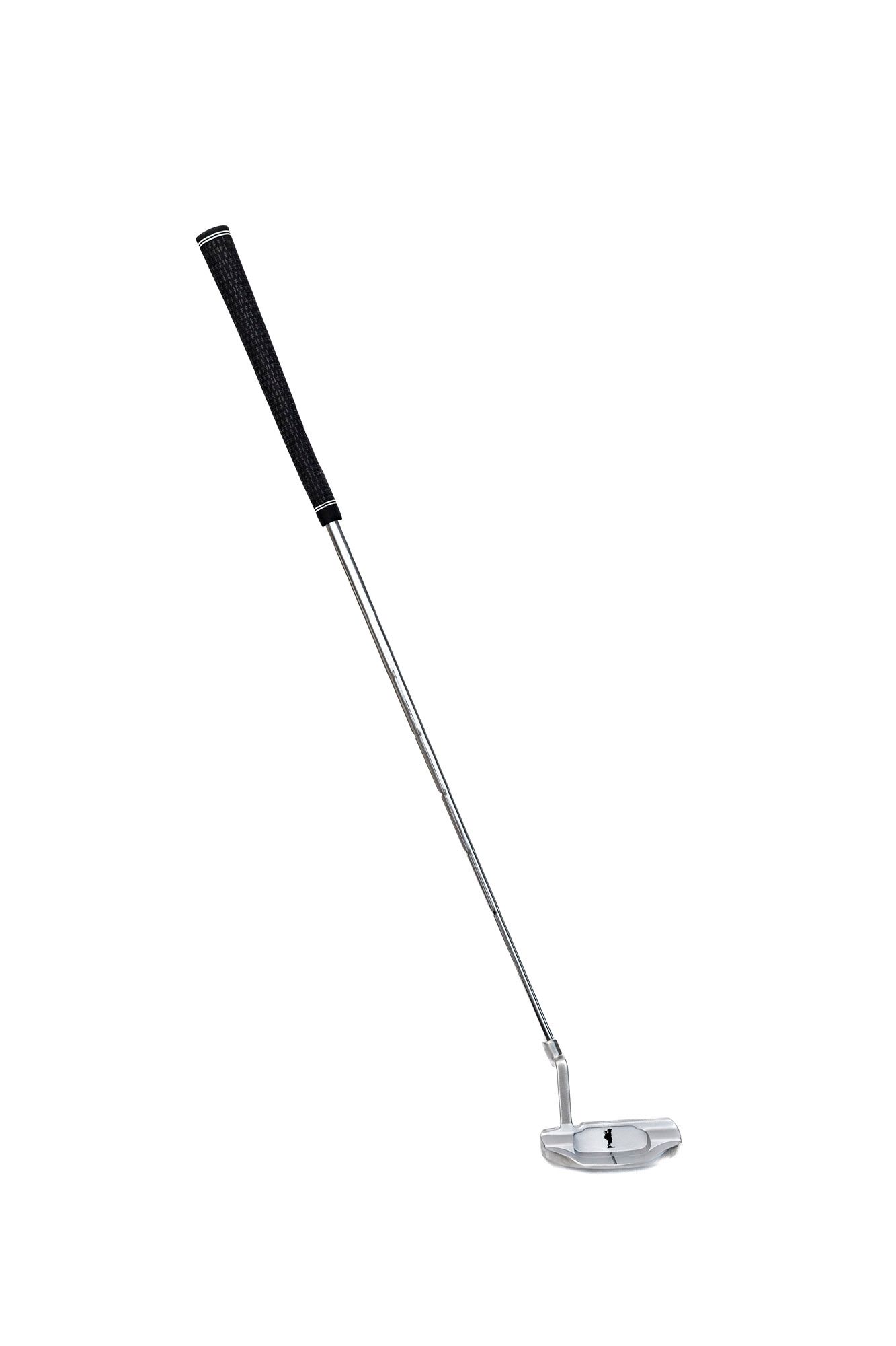 A silver and black golf putter from Charlie Golf Co white background for a branding photoshoot