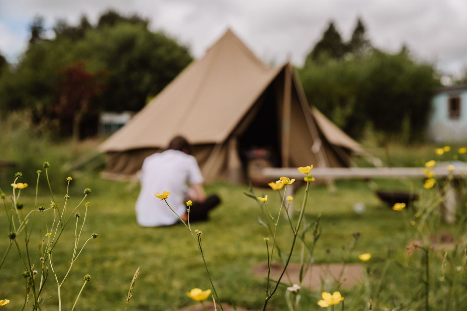Bell tent at the Gaggle of Geese outdoor tipi wedding venue near Dorchester. Relaxed Dorset Wedding photographer