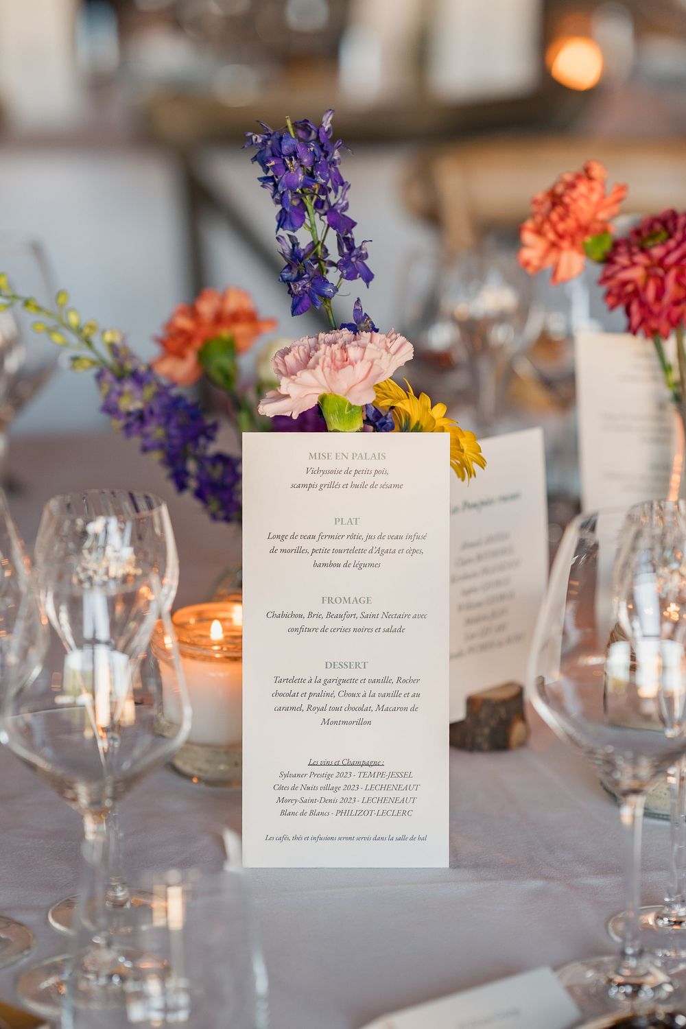 Détails d'un menu de mariage