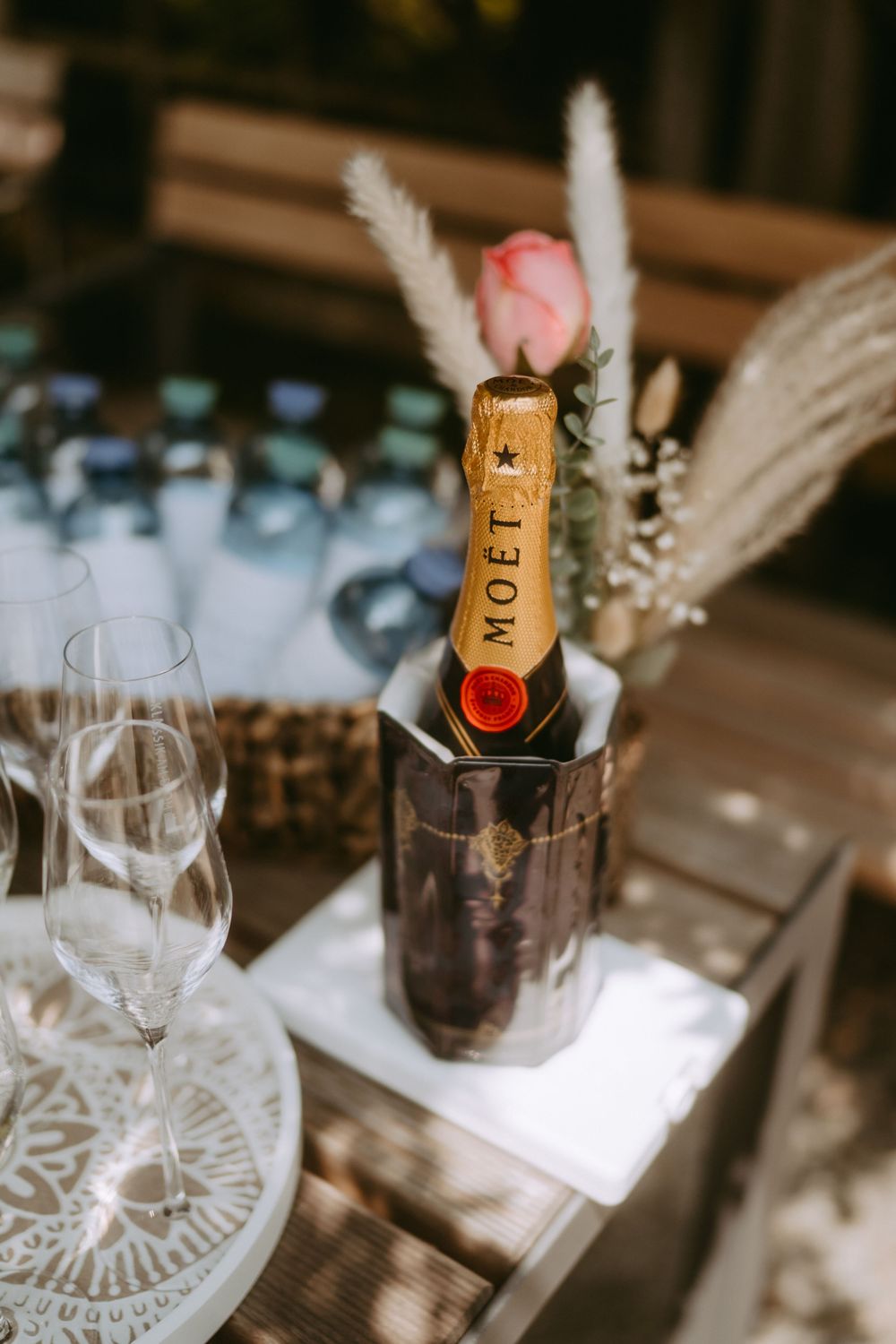 Detailfoto Flasche Moet, Champagner