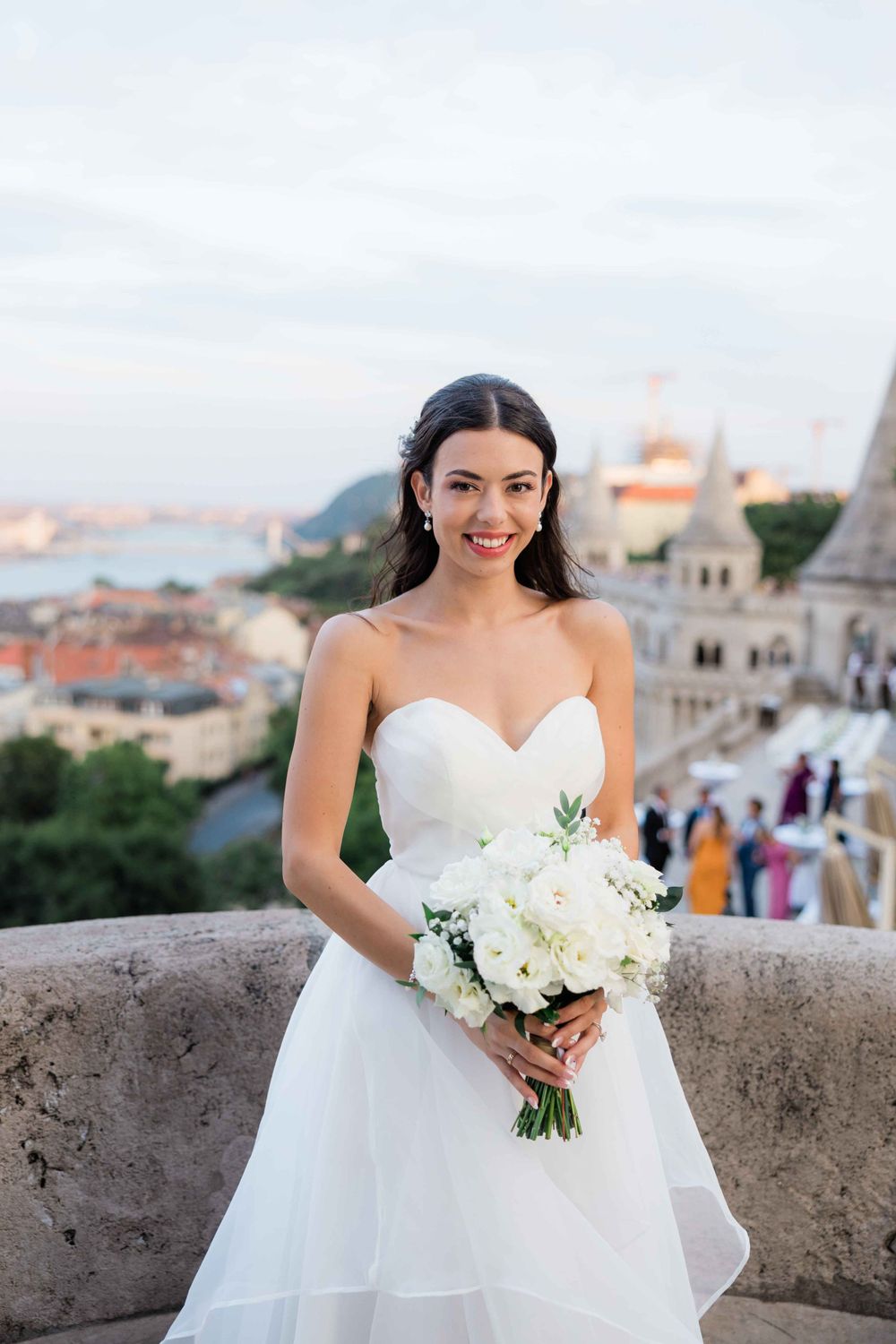 American wedding at Fisherman’s Bastion, Budapest with panoramic city views