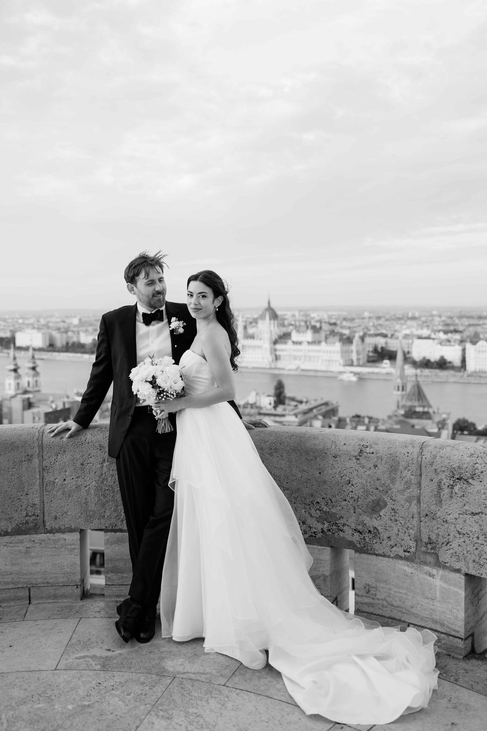 American wedding at Fisherman’s Bastion, Budapest with panoramic city views