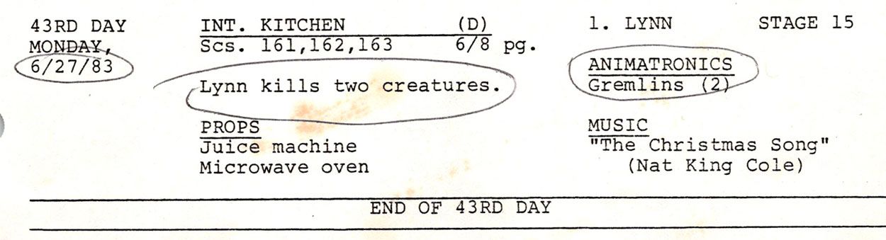 Shooting script from Gremlins