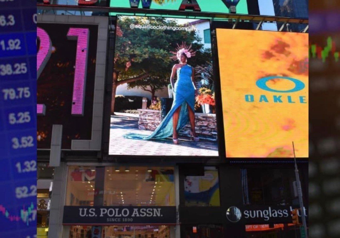 Aquatico clothing company on the screens in time squae photo taken by St Sure Photography in vacaville california