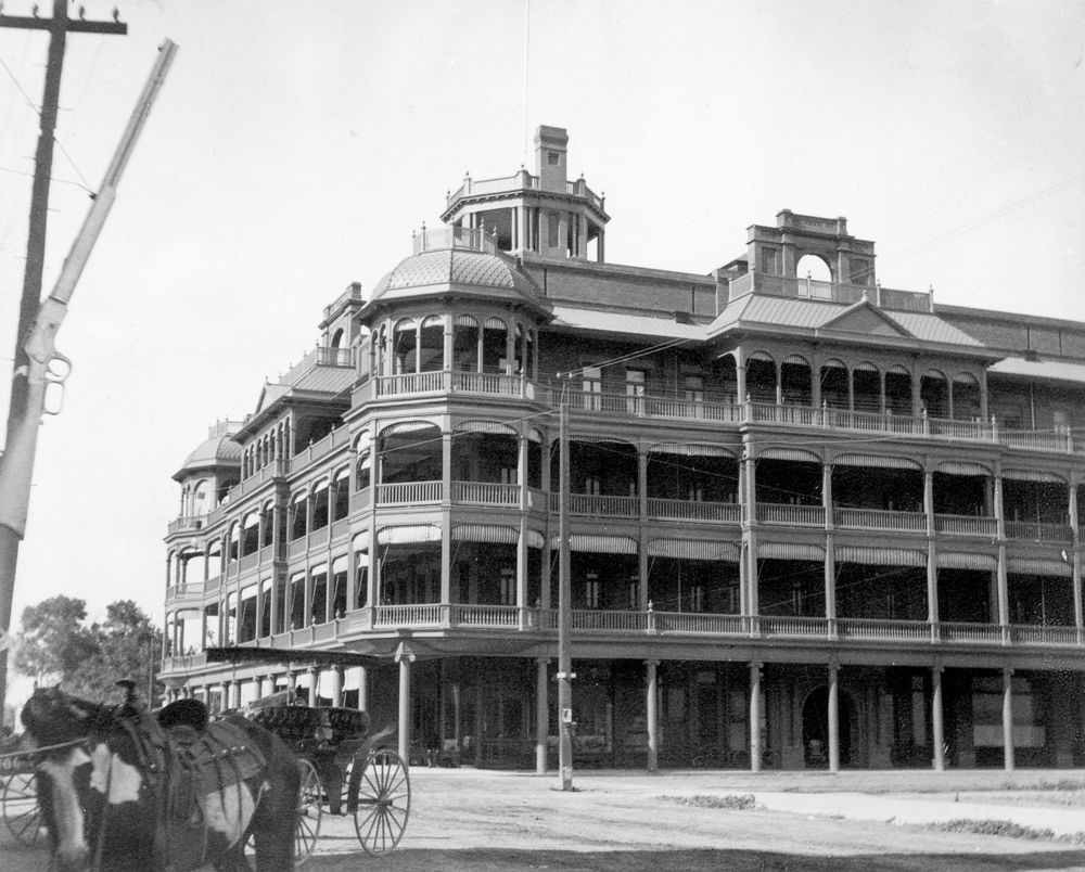 Hotel Adams, located at Central & Adams, circa 1900. Preeminent hotel in Phoenix, burned down in 1910 and replaced by a 'newer' hotel.
