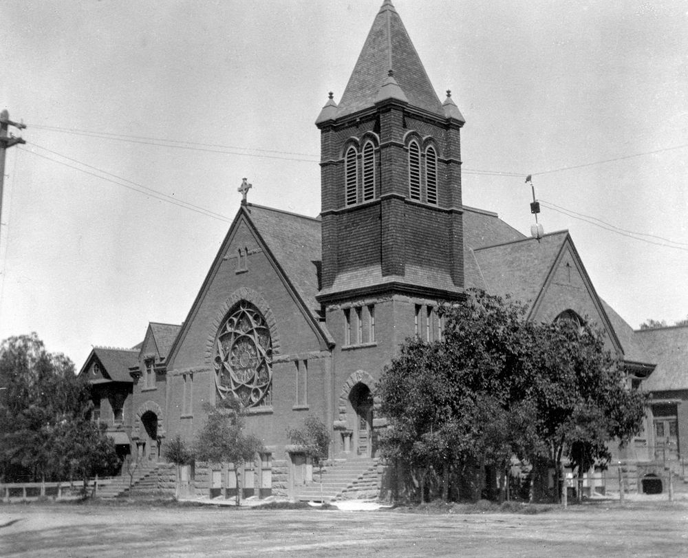 First Methodist Church, located at 1st Ave & Monroe, circa 1900. Congregation still exists in Phoenix as "First Church"