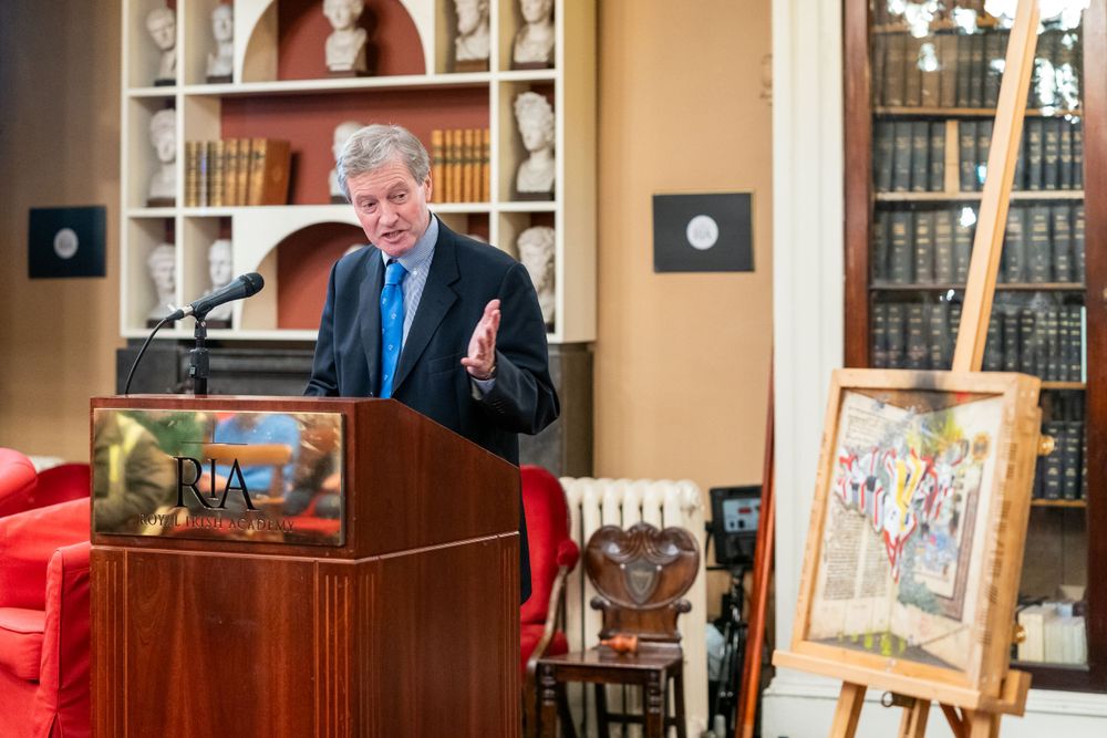 Prof. Pat Guiry,  President of the RIA welcomes the Art Launch of the Ogham and the Manuscripts  by Artist Thomas Keyes.
