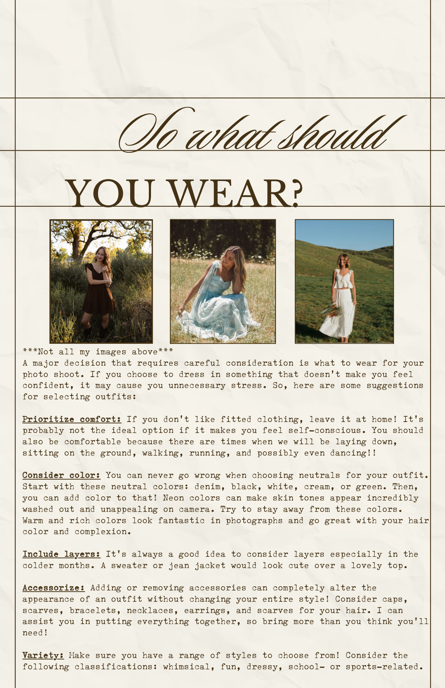 Collage of eight outdoor fashion photos titled 'Outfit Inspiration' showing various countryside settings.