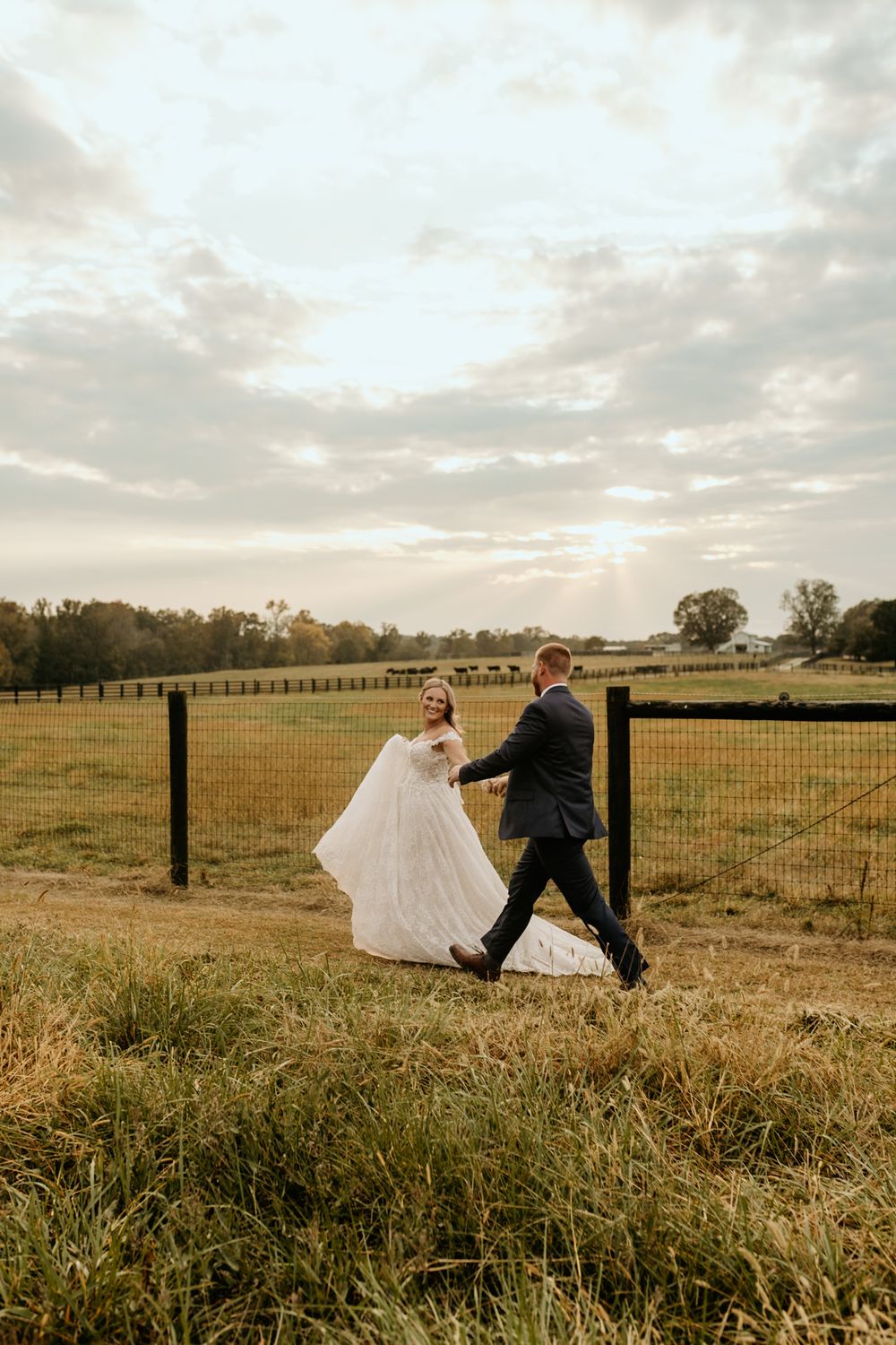 Photograph of bride and groom at Wild Daisy Farm in Molena, Georgia.