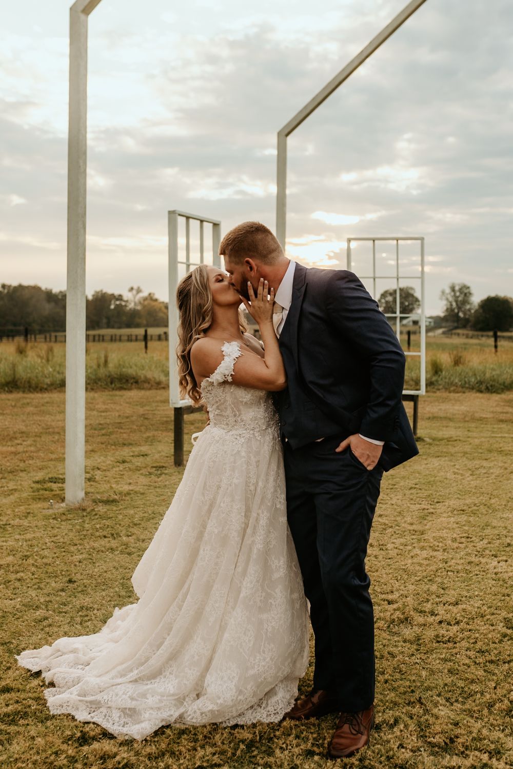 Photograph of bride and groom at Wild Daisy Farm in Molena, Georgia.