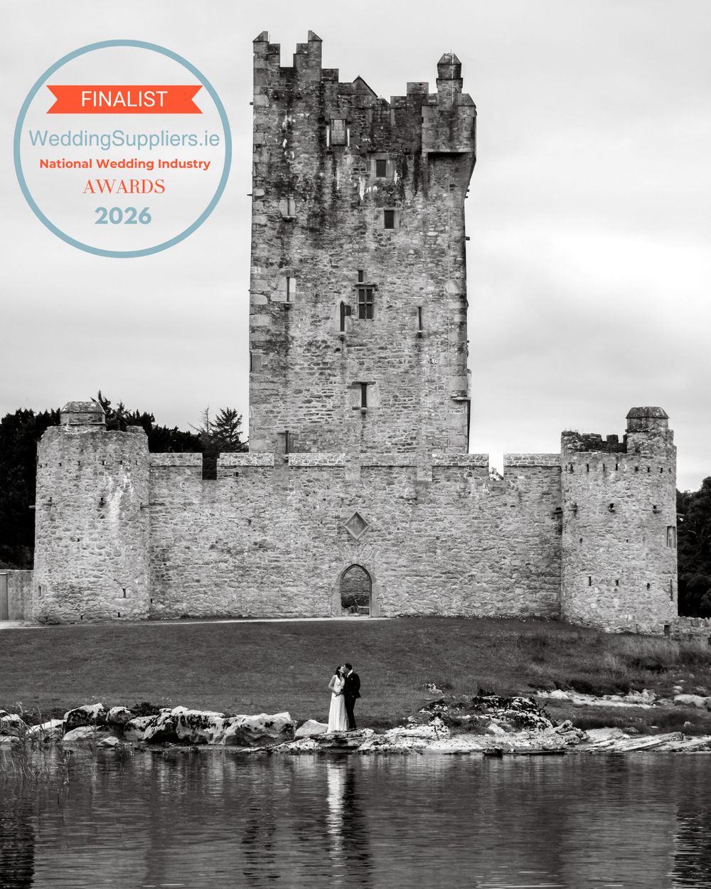 Bride and Groom posing at Ross Castle in Killarney, County Kerry.