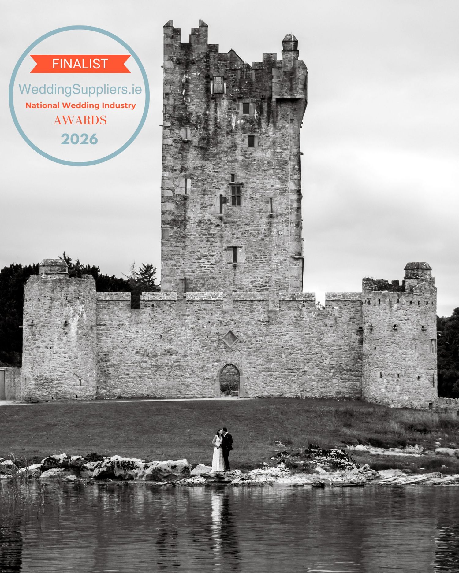 Bride and Groom posing at Ross Castle in Killarney, County Kerry.