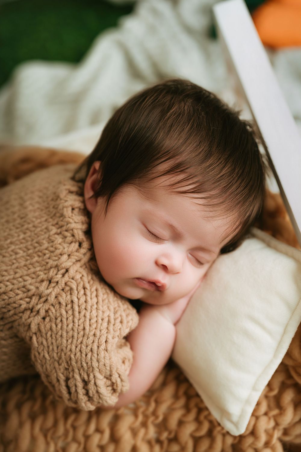 Newborn photography session in studio in New Jersey with soft neutral tones