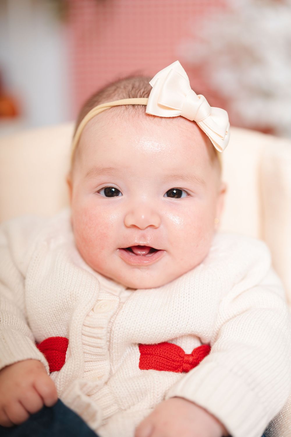 3 month baby milestone photos in studio in New Jersey with natural and timeless style